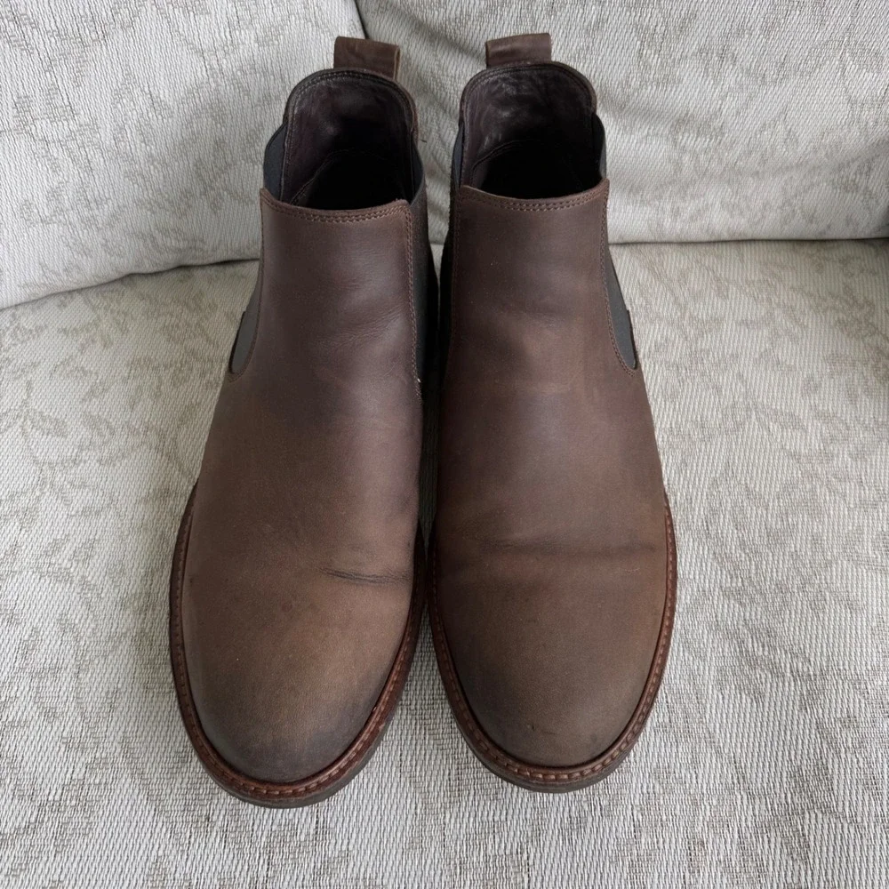 ECCO Chelsea Boots Brown Leather Pull On Minimalist Shock Point Men's EU 44 EUC